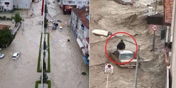 Havza'da Sağanak Taşkını: Evler, İşyerleri ve Araçlar Zarar Gördü
