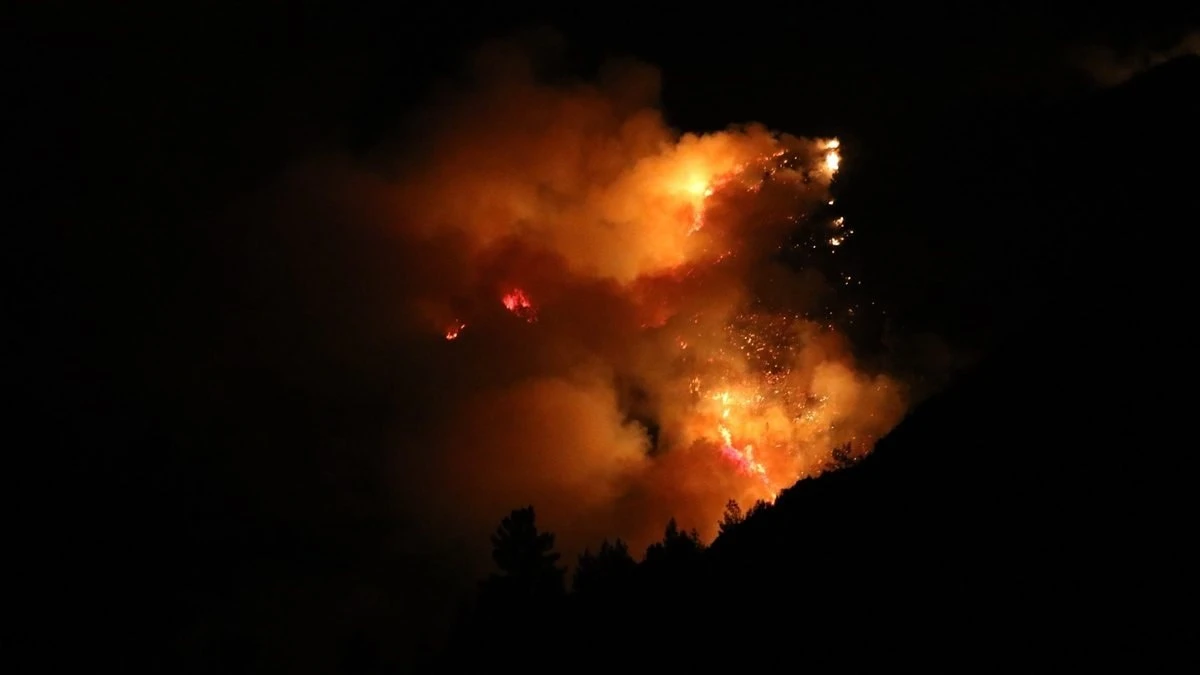 Kaş'ta orman yangınında gece mesaisi: Hava araçları çekildi