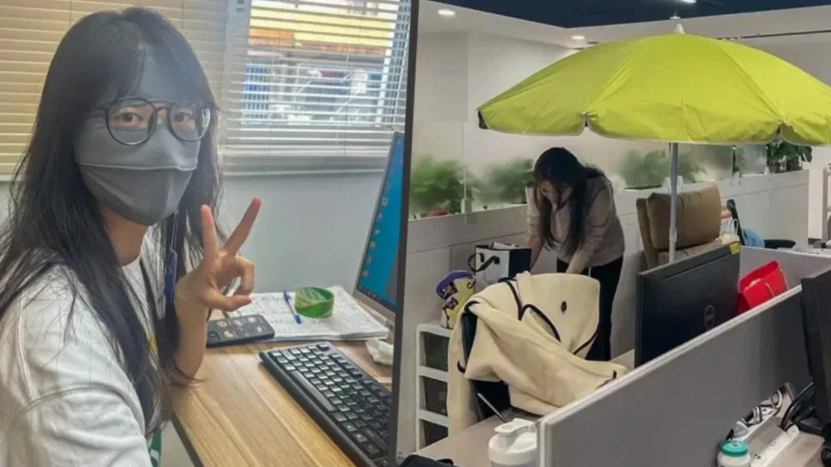Ofis yaşlanmasına karşı: Çinli çalışanlar masada şemsiye açıyor